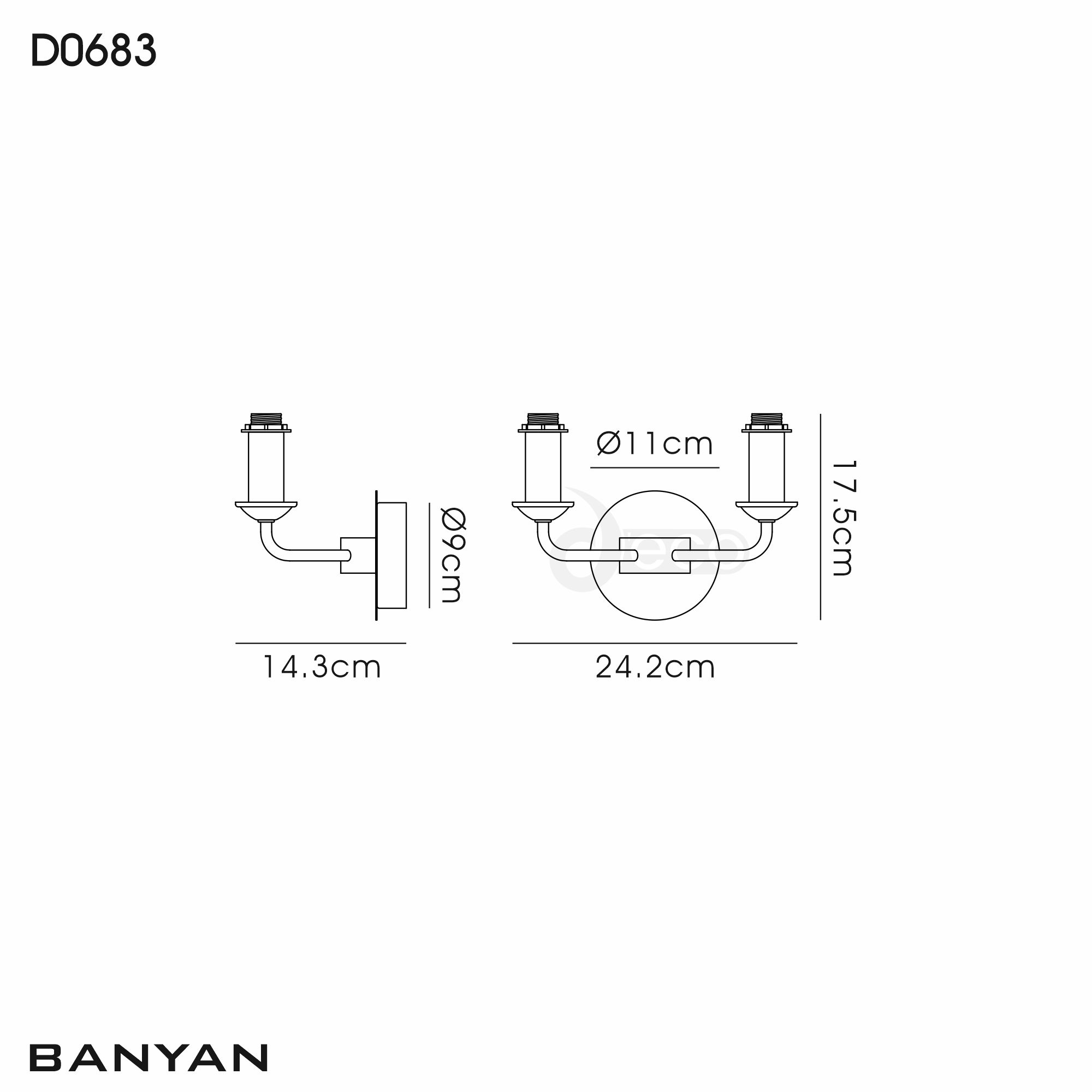 D0682  Banyan Switched Wall Lamp 2 Light Satin Nickel
